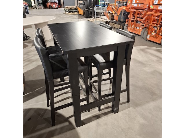 Houten bartafel met 4x barkruk, zwart - afbeelding 4 van  6