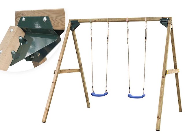 Houten dubbele schommel "lucy" met 2 kunststof schommels - afbeelding 1 van  4