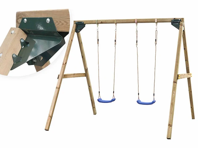 Houten dubbele schommel "lucy" met 2 kunststof schommels - afbeelding 1 van  4