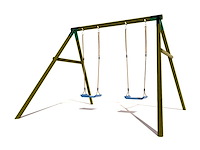 Houten dubbele schommel met 2 kunststof schommels - afbeelding 1 van  4