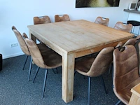 Houten kantinetafel incl. acht eetkamerstoelen mxsofa, afm. tafel 140 x 140 x 79 cm. let op: onderdeel comb... onderdeel van combinatiekavel combinatiekavel van de kavels m470, m471 en m472. - afbeelding 2 van  4