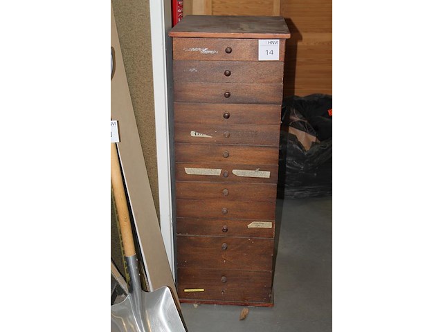 Houten ladekast met 14 laden. afmeting 42 x 52 x 113 cm - afbeelding 2 van  3