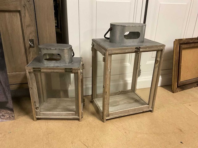 Houten lantaarn (2x) - afbeelding 1 van  8