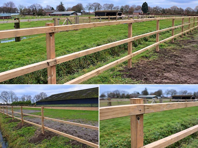 Houten paardenhekwerk 3-regels - 240m - afbeelding 2 van  4