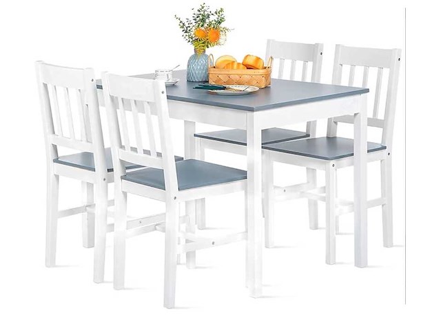 Houten tafel met 4 stoelen, wit - afbeelding 2 van  3