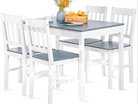 Houten tafel met 4 stoelen, wit - afbeelding 2 van  3