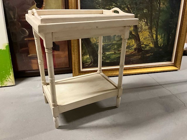 Houten thee tafel met dienblad - afbeelding 3 van  9