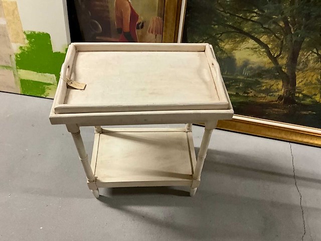 Houten thee tafel met dienblad - afbeelding 5 van  9