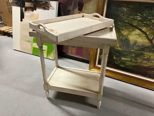 Houten thee tafel met dienblad - afbeelding 8 van  9