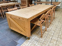 Houten werkbank | verrijdbaar | met 6 klapstoelen - afbeelding 1 van  12