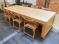 Houten werkbank | verrijdbaar | met 6 klapstoelen - afbeelding 7 van  12
