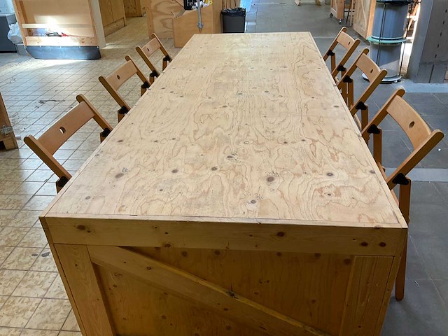 Houten werkbank | verrijdbaar | met 6 klapstoelen - afbeelding 10 van  12