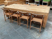 Houten werkbank | verrijdbaar | met 8 klapstoelen