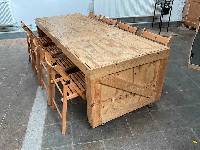 Houten werkbank | verrijdbaar | met 8 klapstoelen - afbeelding 13 van  17