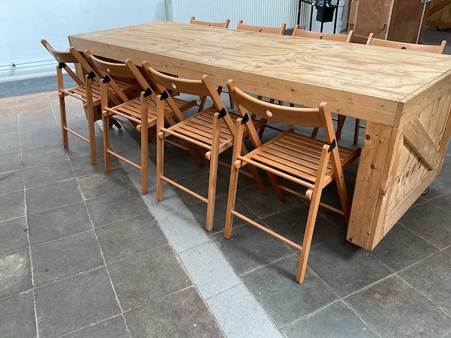 Houten werkbank | verrijdbaar | met 8 klapstoelen - afbeelding 14 van  17