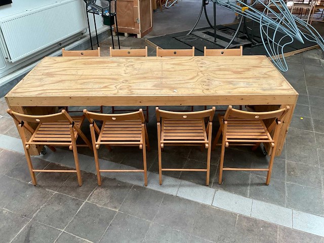 Houten werkbank | verrijdbaar | met 8 klapstoelen - afbeelding 15 van  17