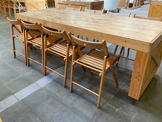 Houten werkbank | verrijdbaar | met 8 klapstoelen - afbeelding 13 van  14
