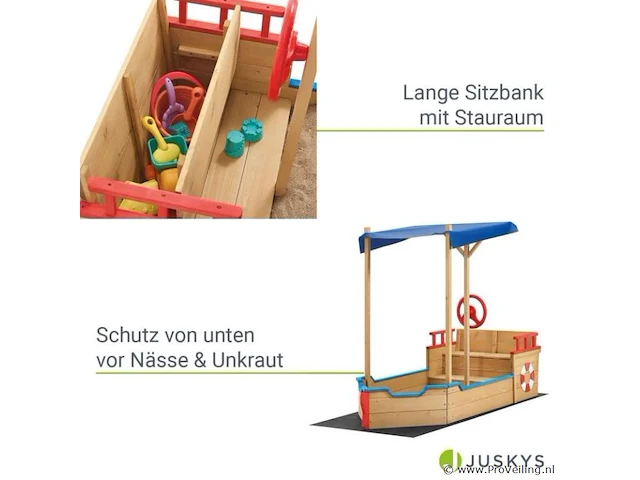 Houten zandbak piraten design incl. bodemplaat - afbeelding 1 van  6
