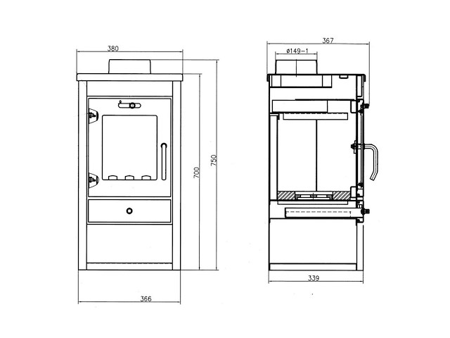 Houtkachel 7 kw, victoria, de luxe sm, zwart - afbeelding 3 van  4