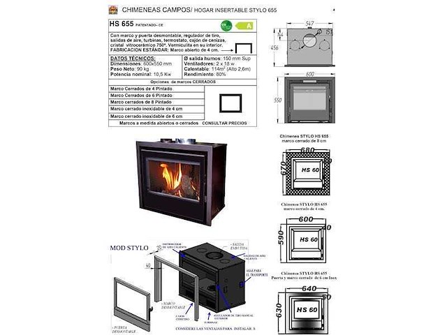 Houtkachel chimeneas campos, 655 cc/sp - afbeelding 4 van  4