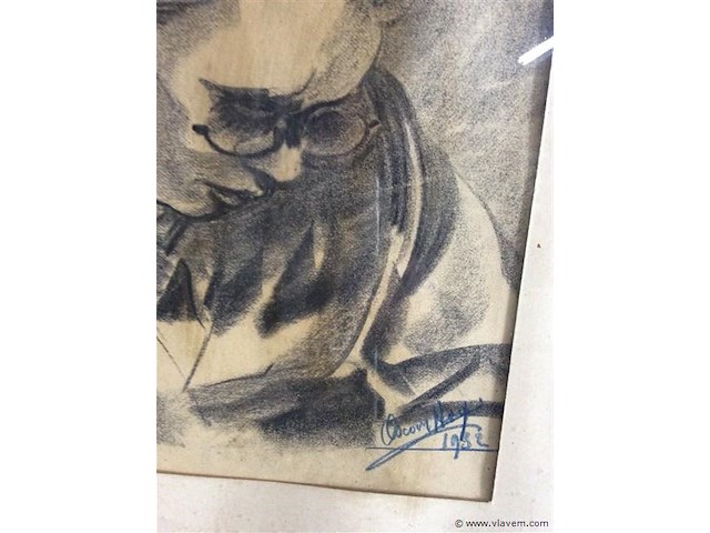 Houtskool ? portret getekend - afbeelding 2 van  2