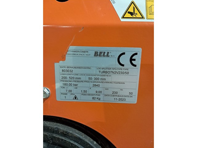 Houtsplijtmachine horizontaal - 520mm - 230v, bell, turbo 7, 2024 - afbeelding 2 van  18