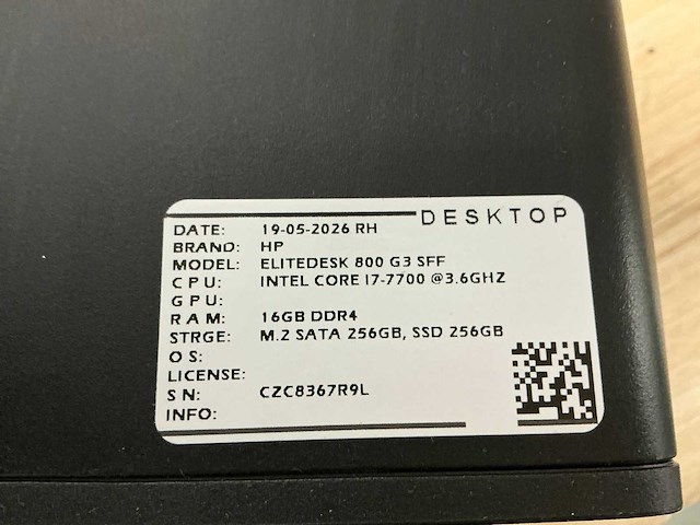 Hp - elitedesk 800 g3 sff(i7) - desktop (6x) - afbeelding 2 van  10
