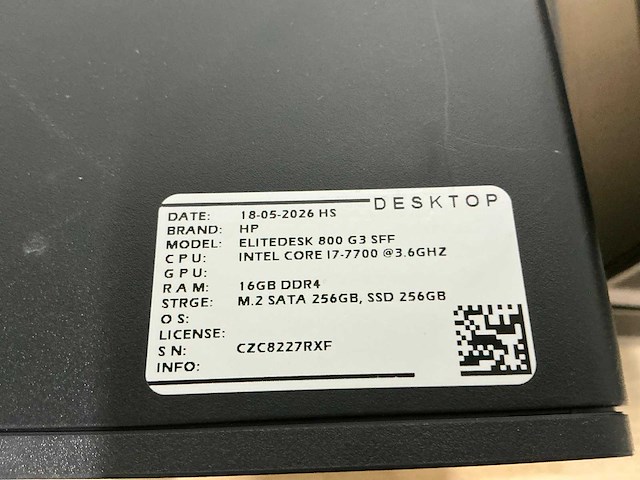Hp - elitedesk 800 g3 sff(i7) - desktop (6x) - afbeelding 8 van  10