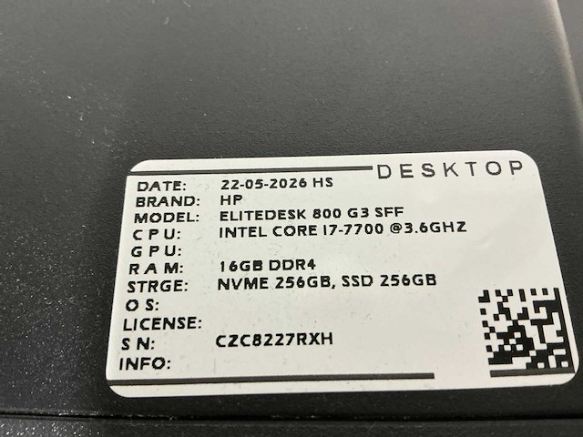 Hp - elitedesk 800 g3 sff(i7) - desktop (6x) - afbeelding 9 van  10