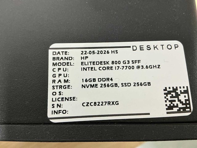 Hp - elitedesk 800 g3 sff(i7) - desktop (6x) - afbeelding 10 van  10