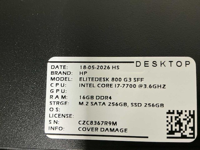 Hp - elitedesk 800 g3 sff(i7) - desktops (6x) - afbeelding 11 van  11