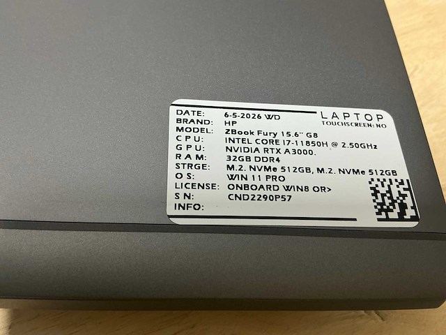 Hp - z-book fury 15,6” g8(i7) - laptop - afbeelding 2 van  8