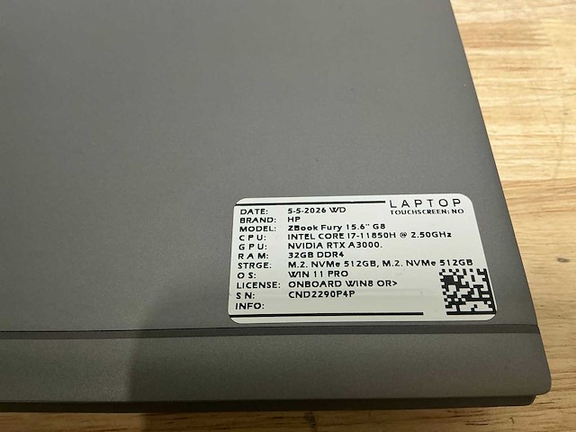 Hp - z-book fury 15,6” g8(i7) - laptop - afbeelding 1 van  6