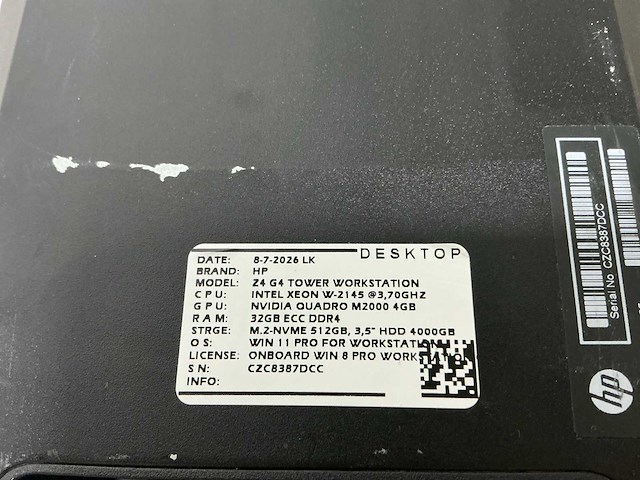 Hp - z4 g4 workstation(xeon) - desktop - afbeelding 5 van  6