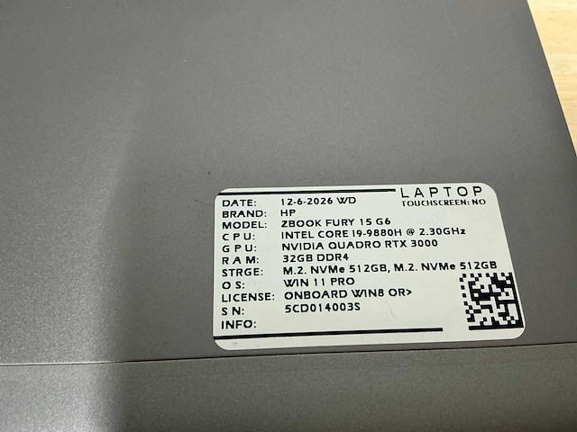 Hp - zbook fury 15 g6(i9) - laptop - afbeelding 2 van  8