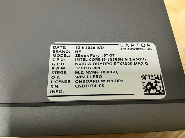 Hp - zbook fury 15” g7(i9) - laptop - afbeelding 2 van  7