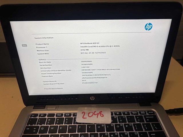 Hp elitebook 820 g3 - intel (r) core (tm) i5-6300u cpu @ 2.40ghz - afbeelding 1 van  3
