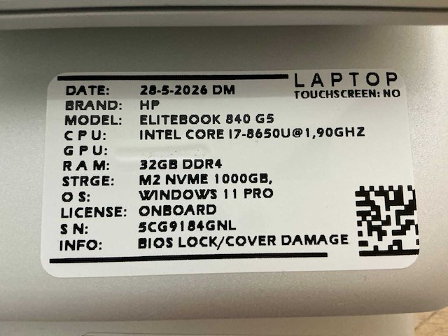 Hp elitebook 840 g5(i7) laptop (3x) - afbeelding 9 van  10