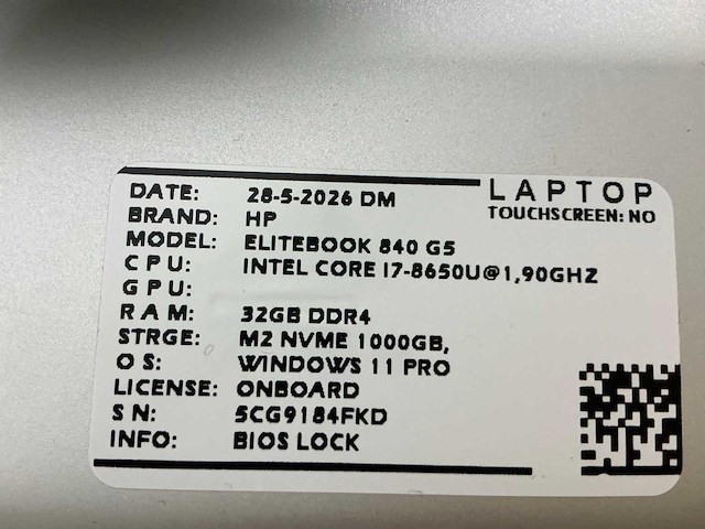 Hp elitebook 840 g5(i7) laptop (3x) - afbeelding 8 van  9