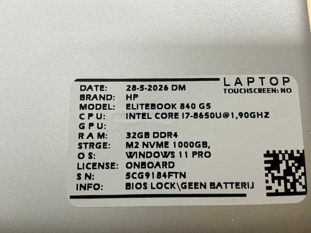 Hp elitebook 840 g5(i7) laptop (3x) - afbeelding 9 van  9