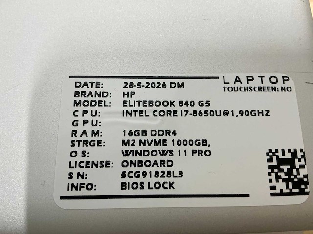 Hp elitebook 840 g5(i7) laptop (3x) - afbeelding 9 van  9