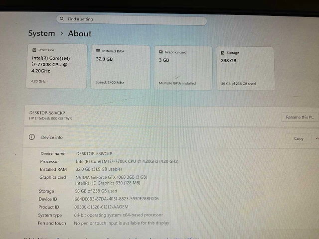 Hp elitedesk 800 g3 desktop en monitor in verrijdbaar frame - afbeelding 6 van  7