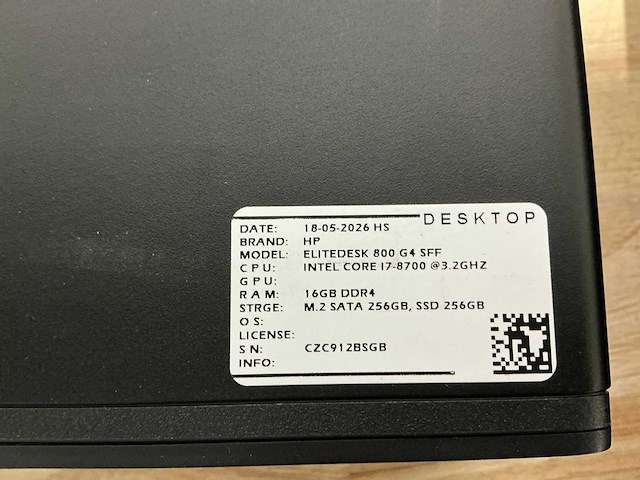 Hp elitedesk 800 g4 sff desktop (2x) - afbeelding 5 van  6