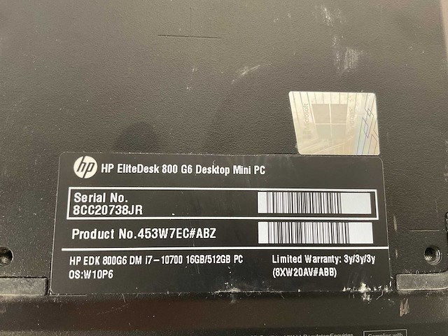 Hp elitedesk 800 g6, core(tm) i7 10th gen, 16 gb ram, 512 nvme mini desktops (3x) - afbeelding 2 van  2