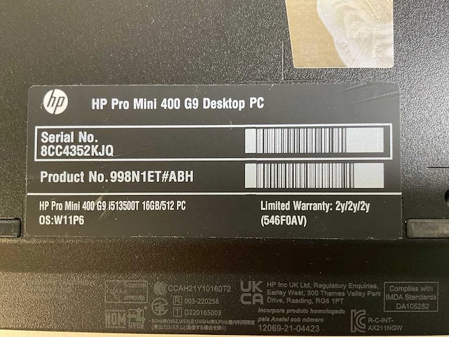 Hp pro mini 400 g9, core(tm) i5 13th gen, 16gb ram, 512 gb nvme, intel alderlake-s gt1 3gb mini desktop - afbeelding 7 van  7