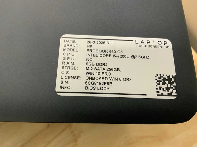 Hp probook 650 g3/2 laptop (8x) - afbeelding 11 van  12