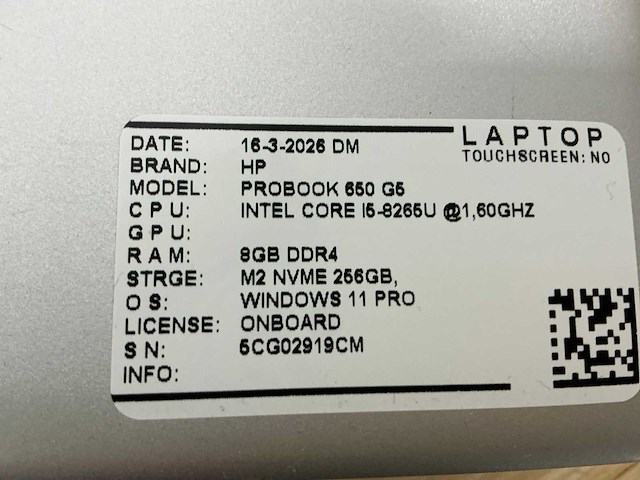 Hp probook 650 g5 laptop (5x) - afbeelding 3 van  12