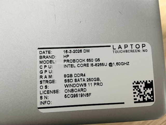 Hp probook 650 g5 laptop (5x) - afbeelding 12 van  12