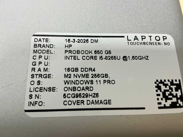 Hp probook 650 g5 laptop (5x) - afbeelding 2 van  15