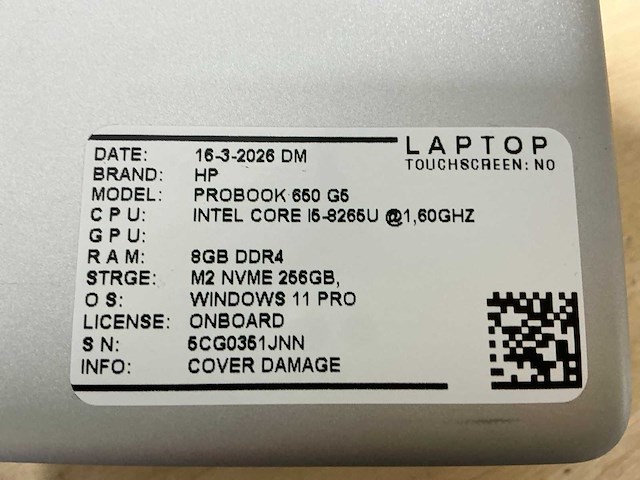 Hp probook 650 g5 laptop (5x) - afbeelding 4 van  15